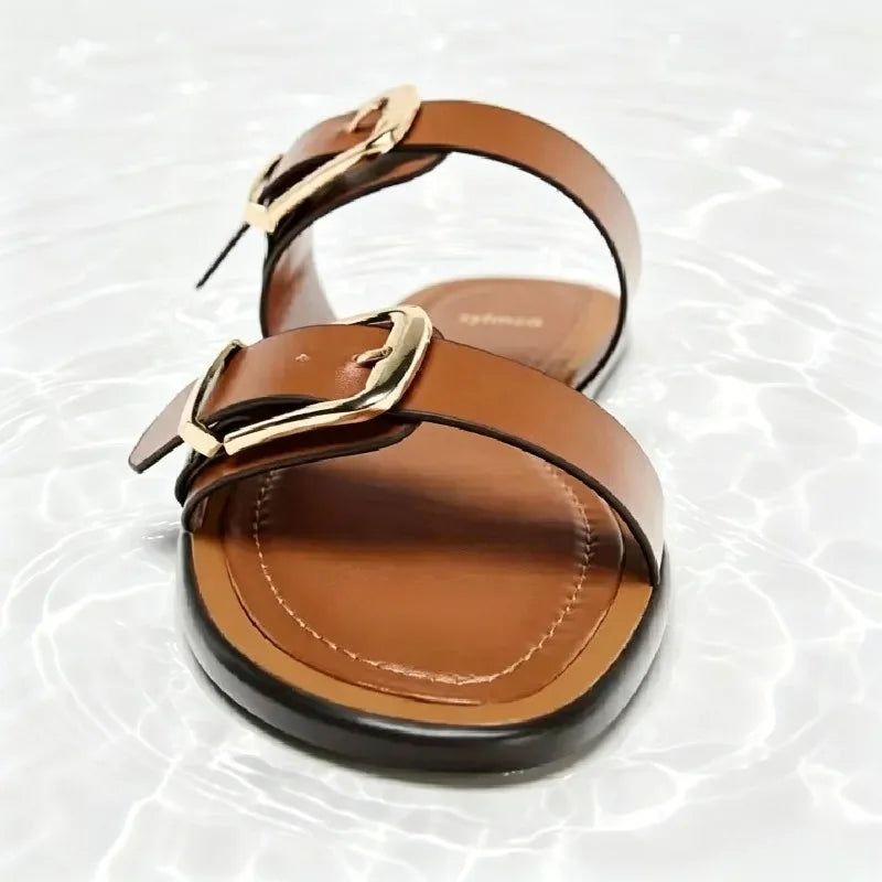 Gabi Buckled Flat Sandals