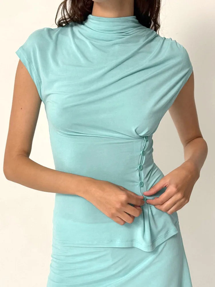 Kiki Button-Front Turtleneck Top