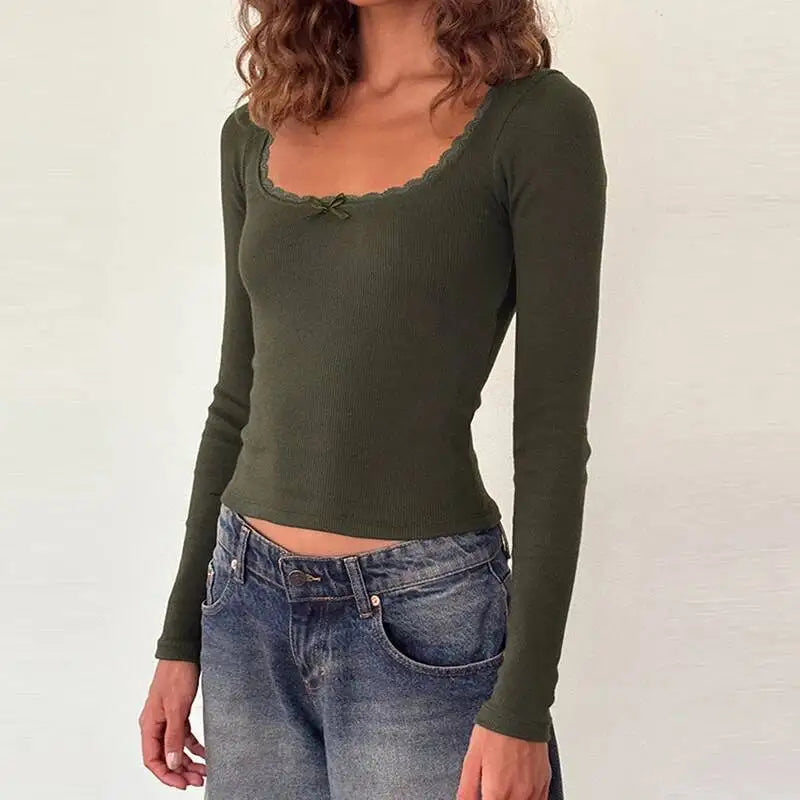 Leni Bow-Tie Square Collar Top