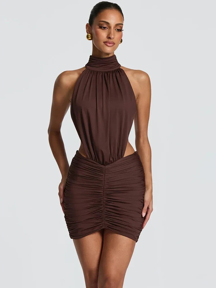 Sage High-Neck Cutout Mini Dress