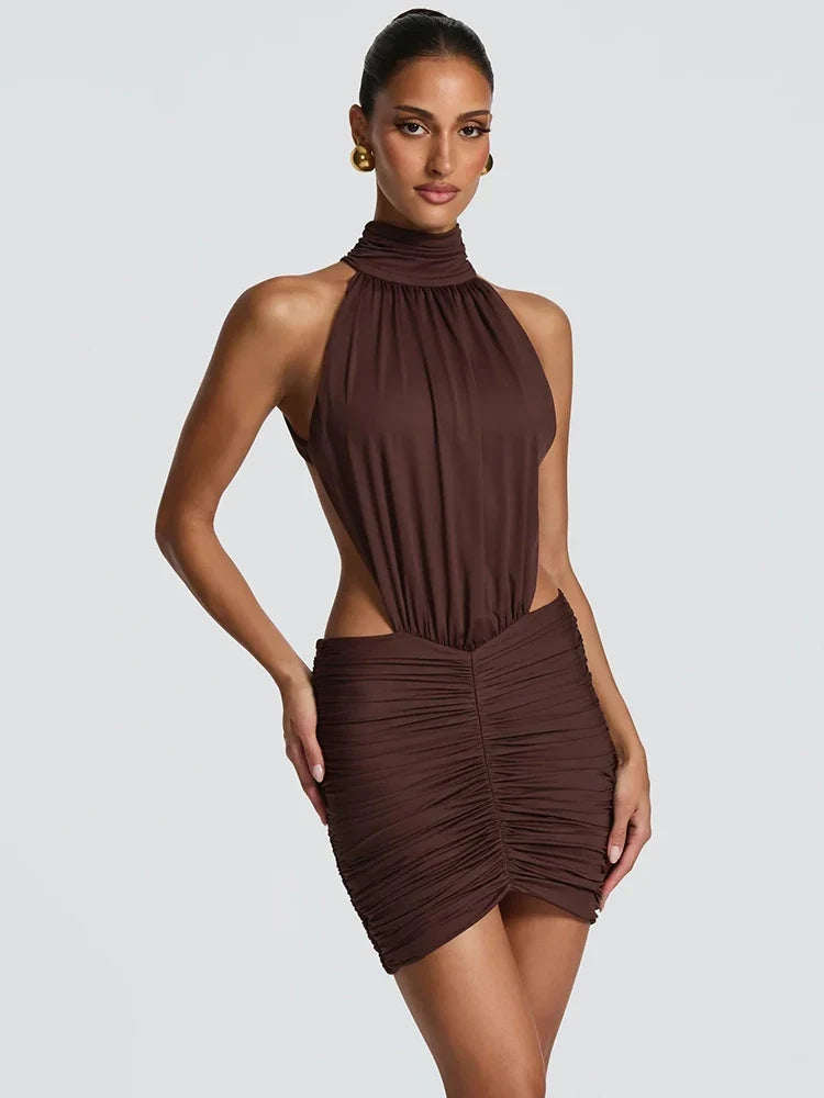 Sage High-Neck Cutout Mini Dress