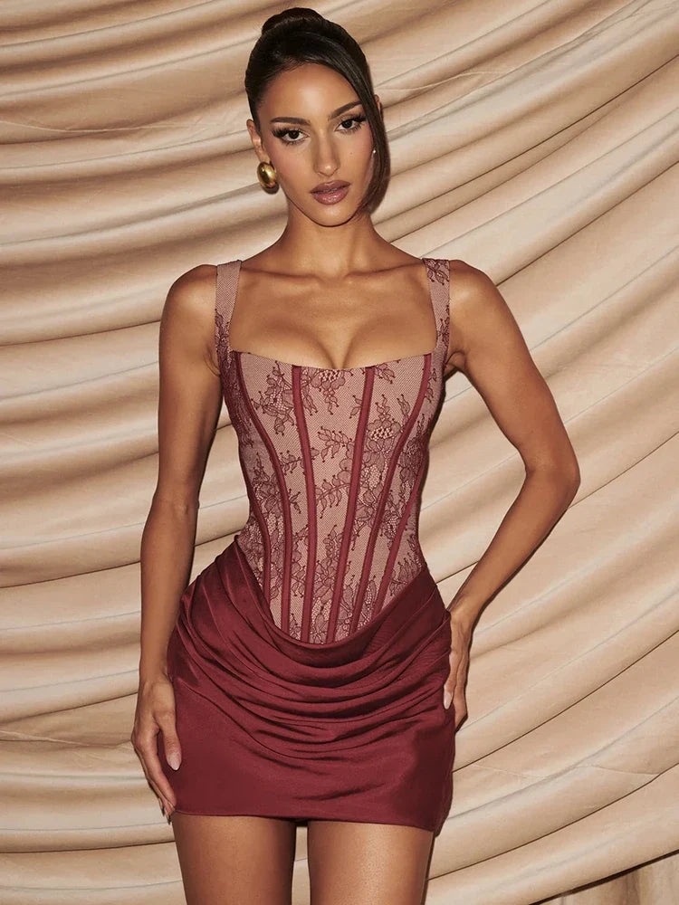 Olive Corset Lace Mini Dress