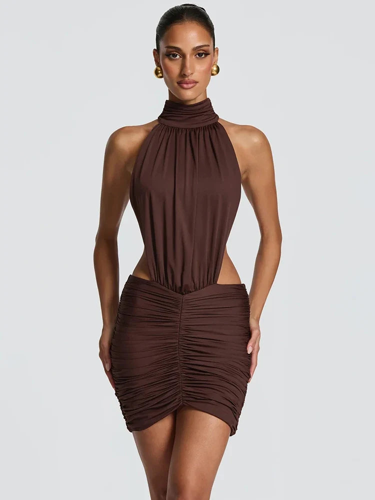 Sage High-Neck Cutout Mini Dress