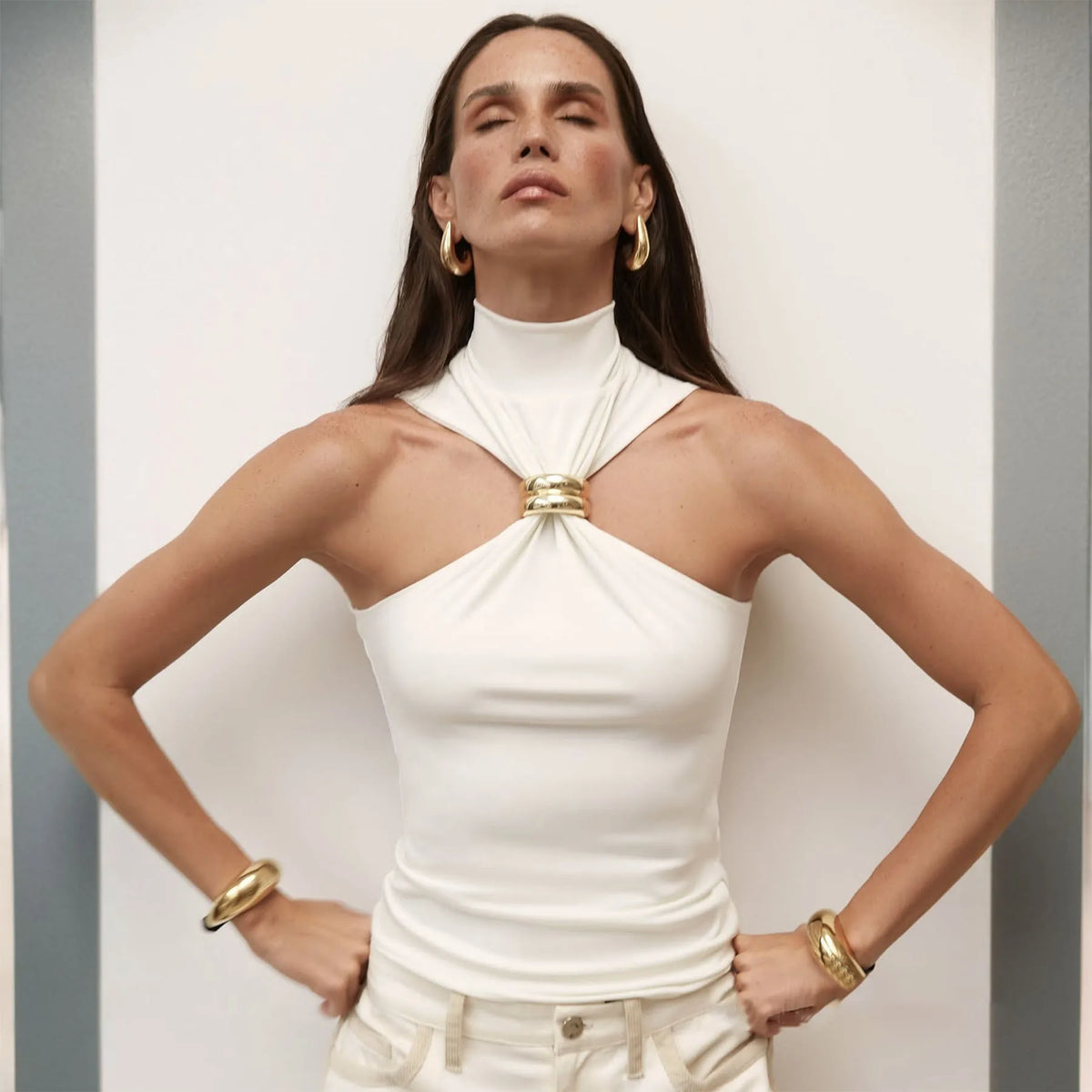 Mia Ring-Detail Turtleneck Tank