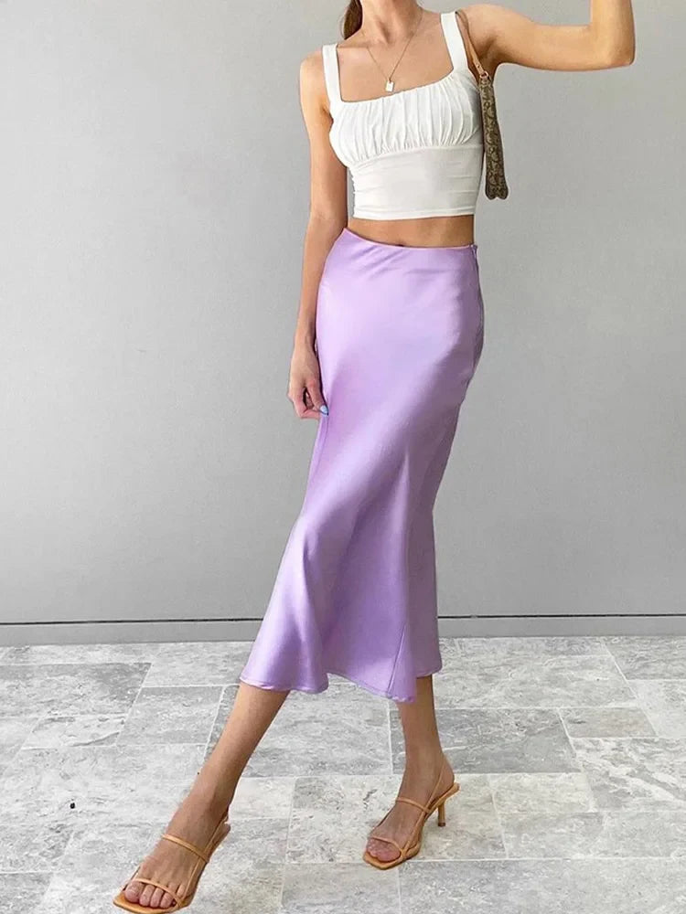 Suri Satin High-Waist Midi Skirt