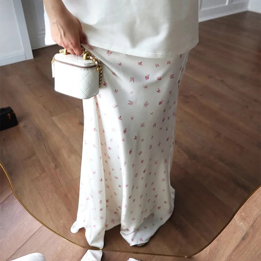 Uma Satin Polka Dot Maxi Skirt