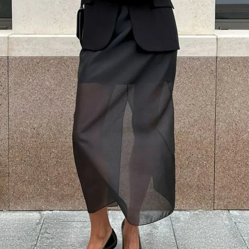 Vesper Sheer Mesh Slit Skirt