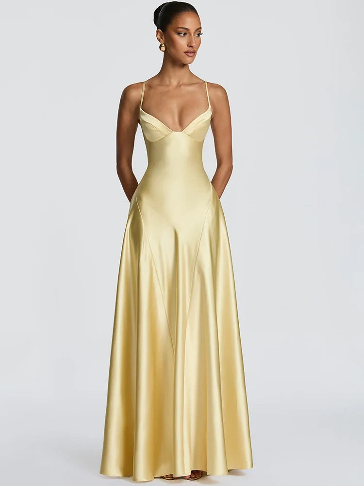 Chiara Satin Open-Back Maxi Dress