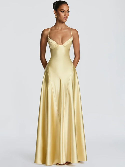 Chiara Satin Open-Back Maxi Dress