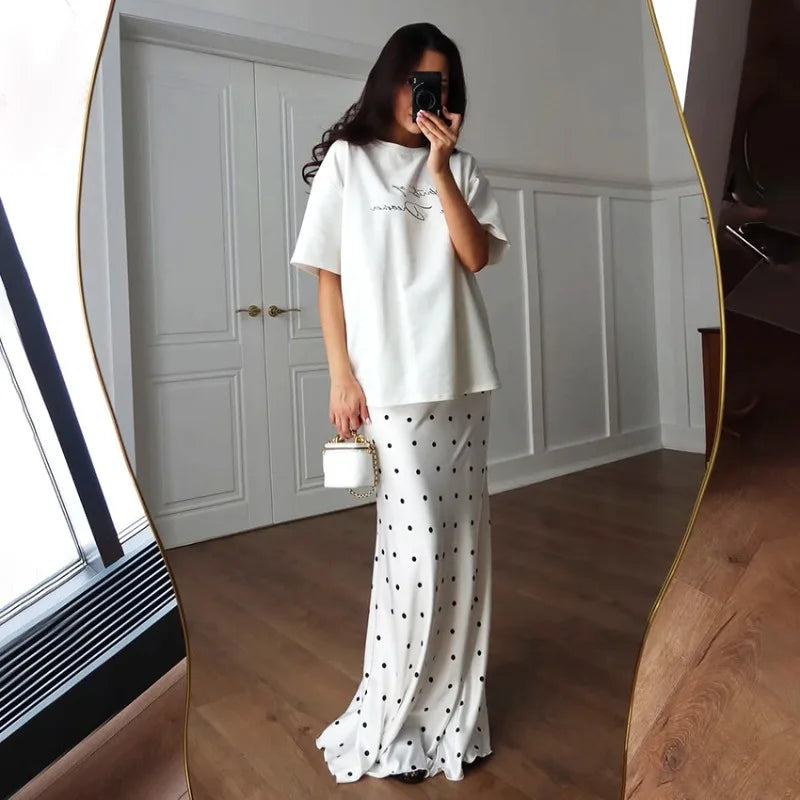 Uma Satin Polka Dot Maxi Skirt