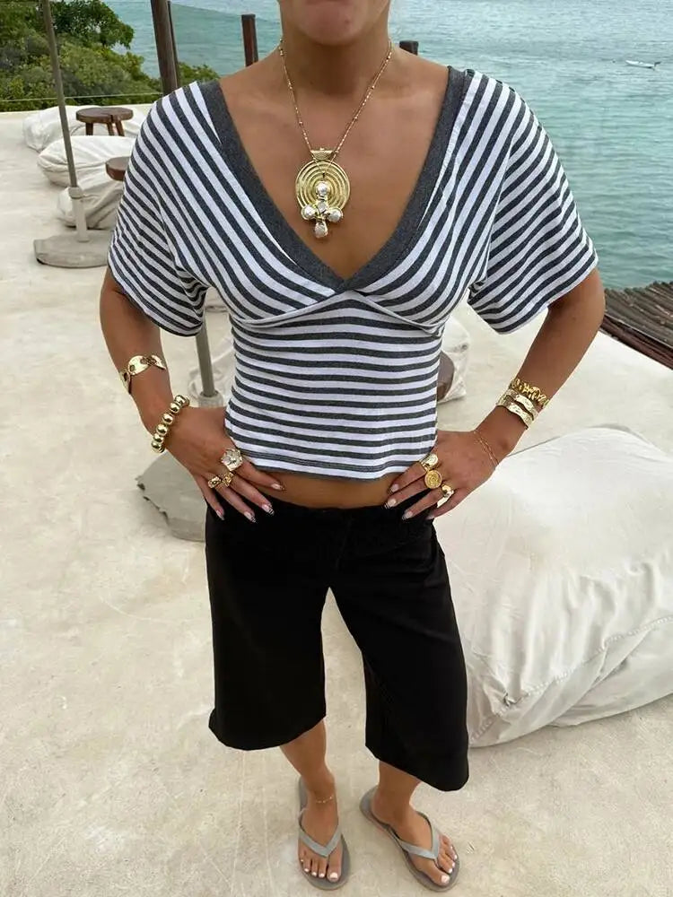 Milan Striped V-Neck Top