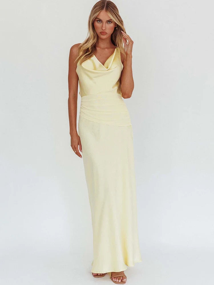 Paloma Cowl-Neck Satin Maxi Dress