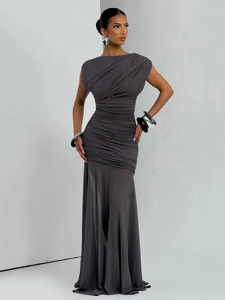 Elara Mesh Panel Maxi Dress