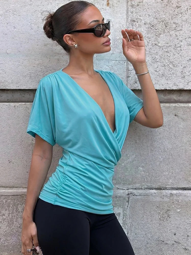 Lux Gathered V-Neck Top