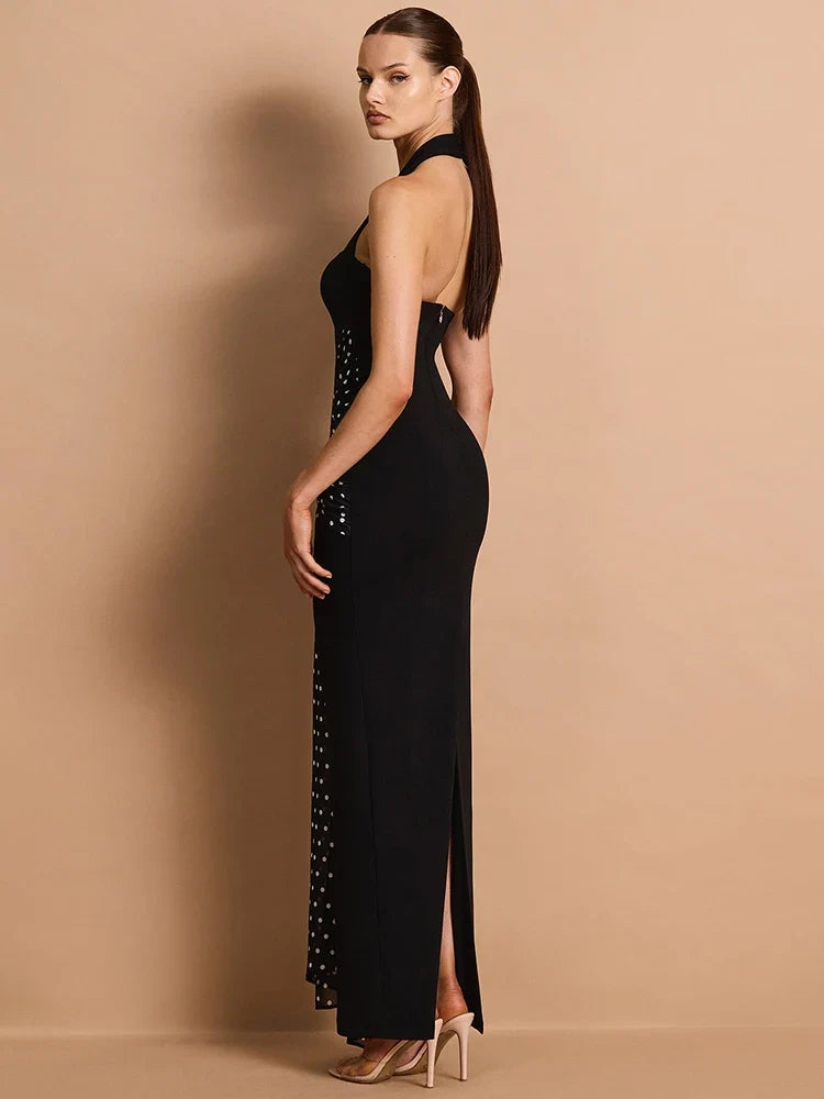Cleo Polka Dot Halter Maxi Dress
