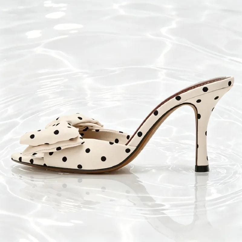 Celeste Satin Polka Dot Bow Pumps