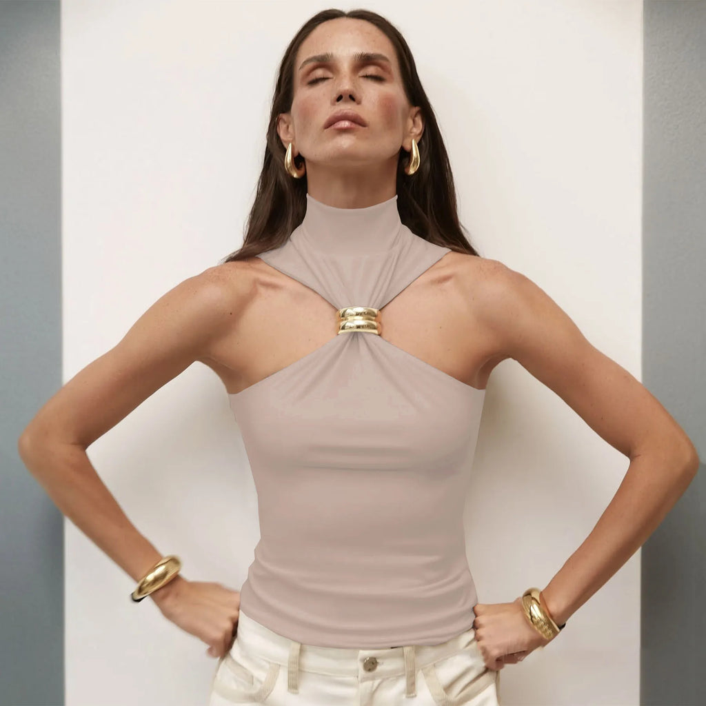 Mia Ring-Detail Turtleneck Tank