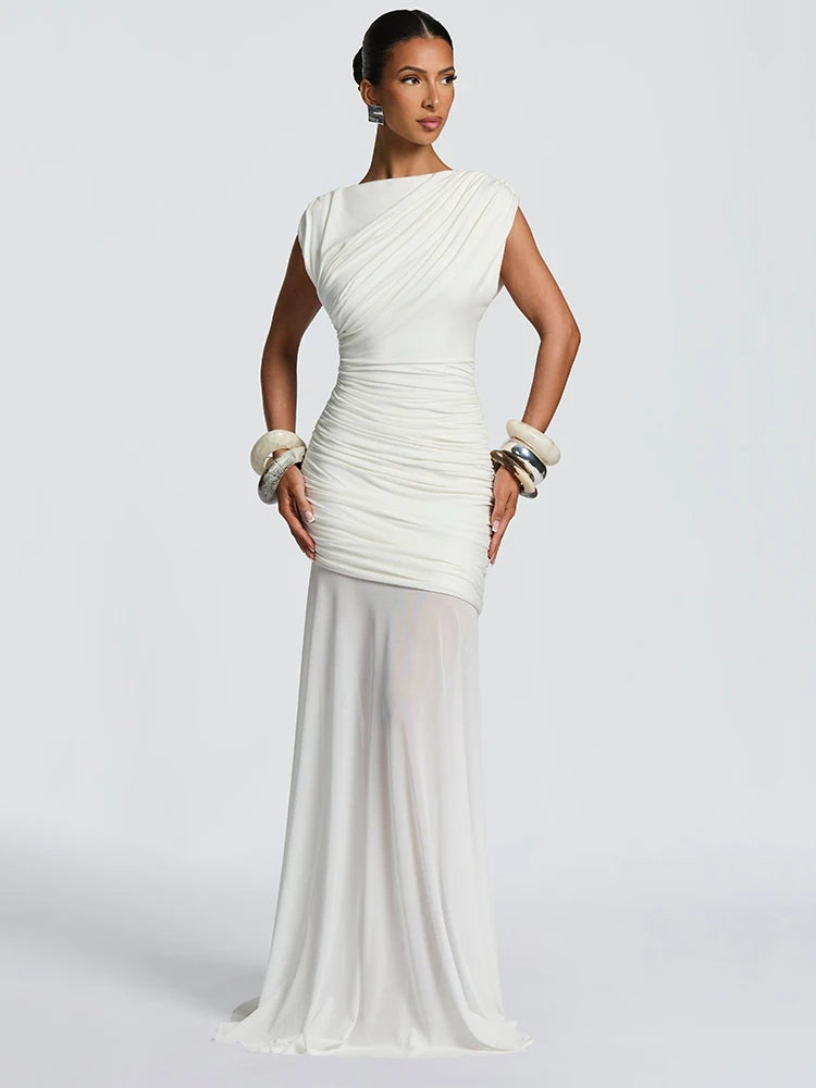 Elara Mesh Panel Maxi Dress