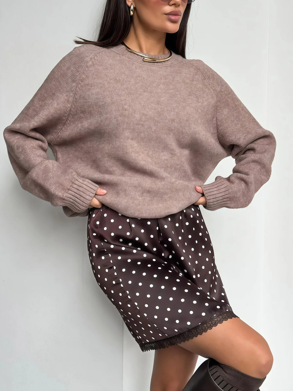 Hazel Satin Polka Dot Mini Skirt