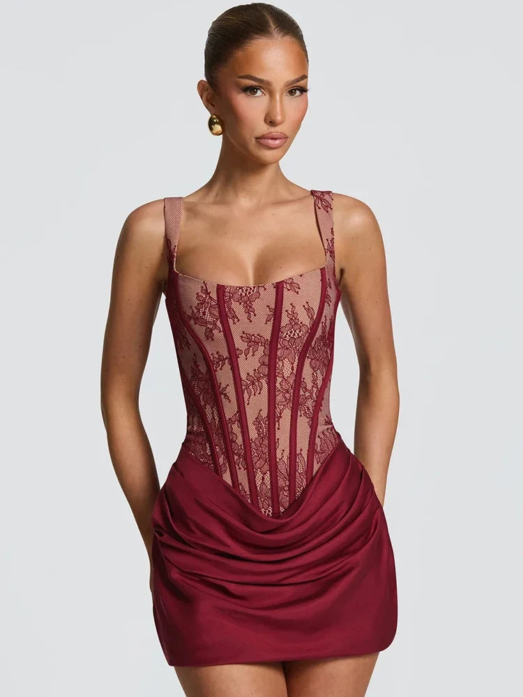 Olive Corset Lace Mini Dress