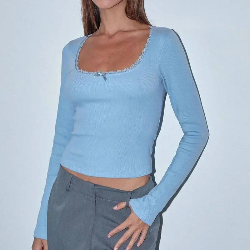 Leni Bow-Tie Square Collar Top