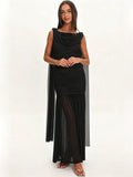 Ruth Cowl-Neck Mesh Maxi Dress