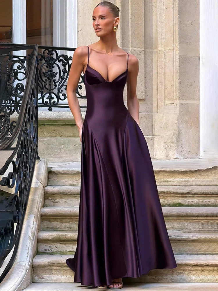 Chiara Satin Open-Back Maxi Dress