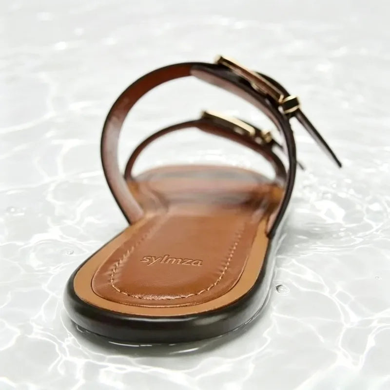 Gabi Buckled Flat Sandals
