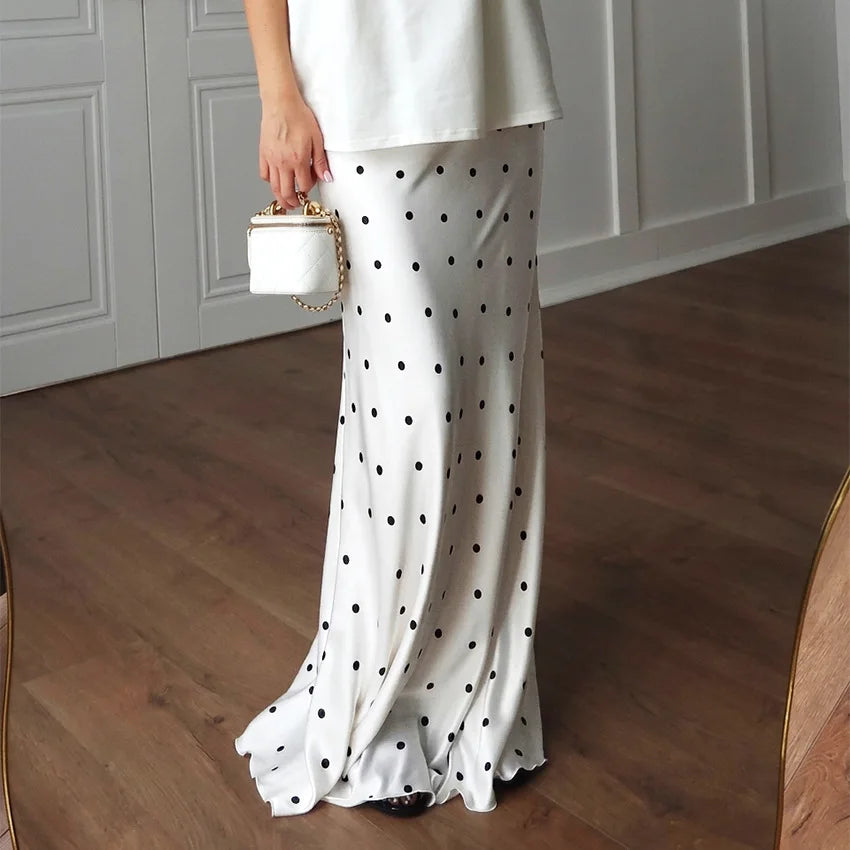 Uma Satin Polka Dot Maxi Skirt