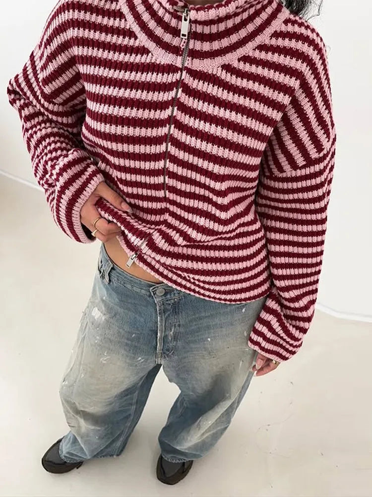 Verena Striped Double-Zip Cardigan
