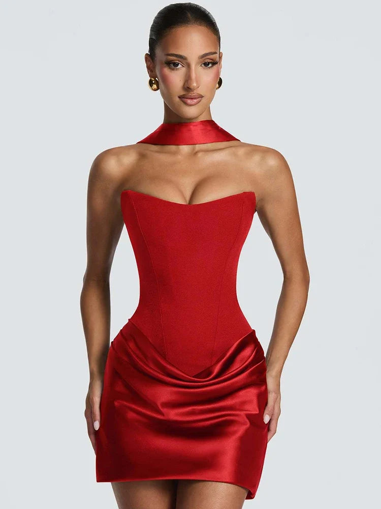 Naomi Strapless Satin Mini Dress