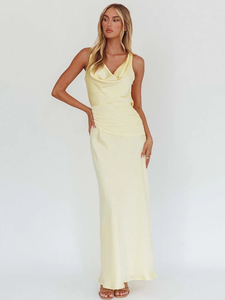Paloma Cowl-Neck Satin Maxi Dress