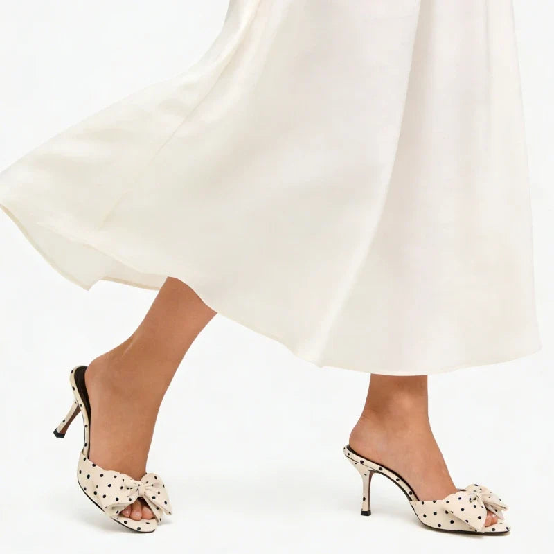 Celeste Satin Polka Dot Bow Pumps
