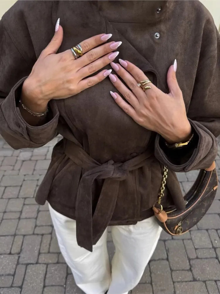 Aurelia Belted Faux Suede Jacket