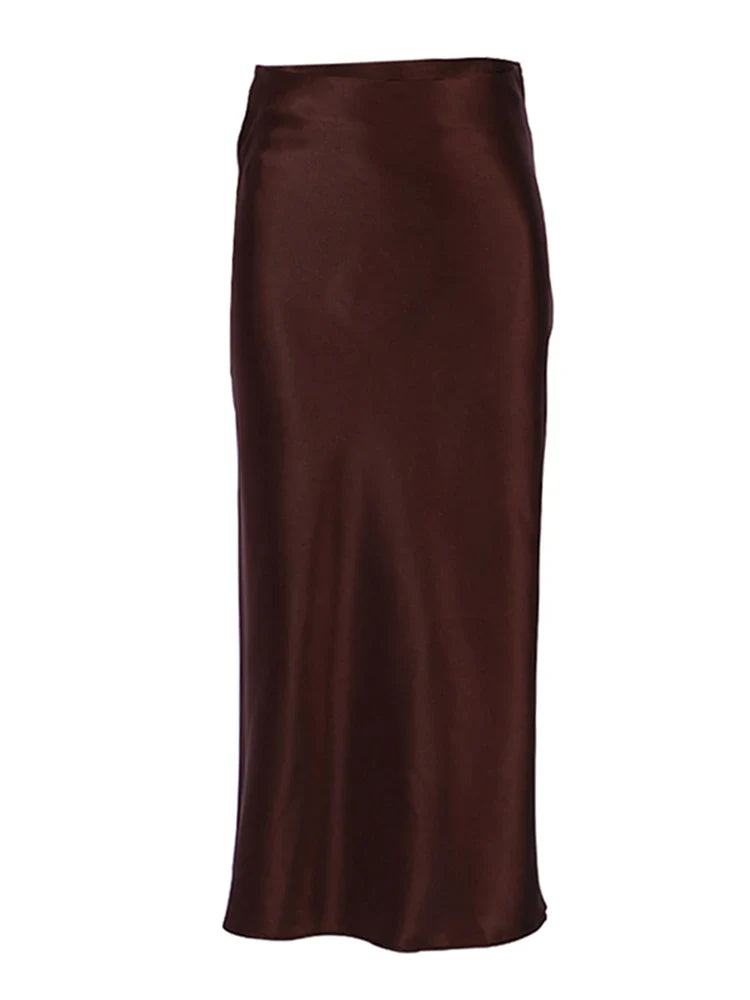 Suri Satin High-Waist Midi Skirt