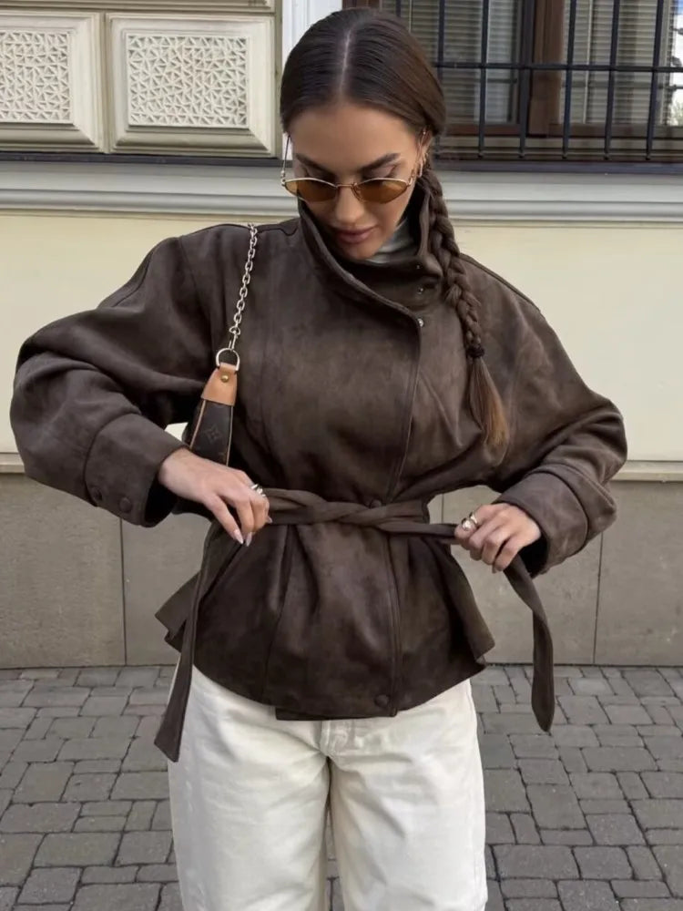 Aurelia Belted Faux Suede Jacket