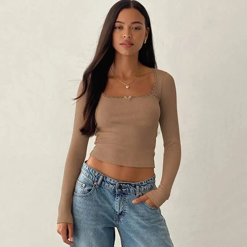 Leni Bow-Tie Square Collar Top