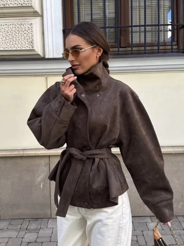 Aurelia Belted Faux Suede Jacket