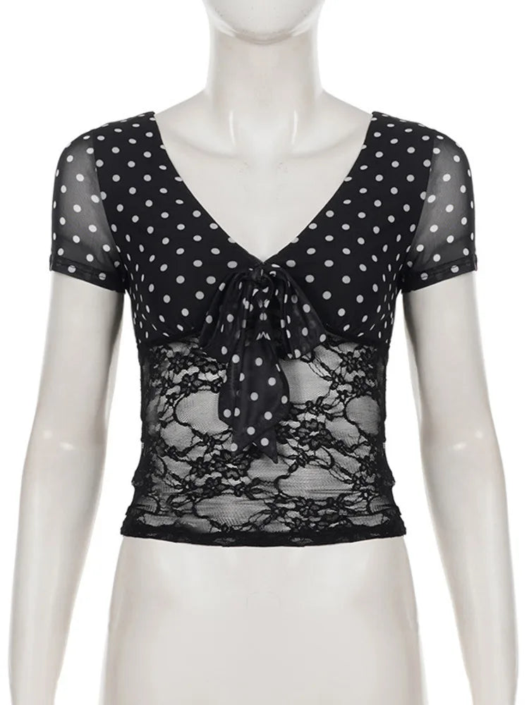 Jolie Polka Dot Lace Crop Top
