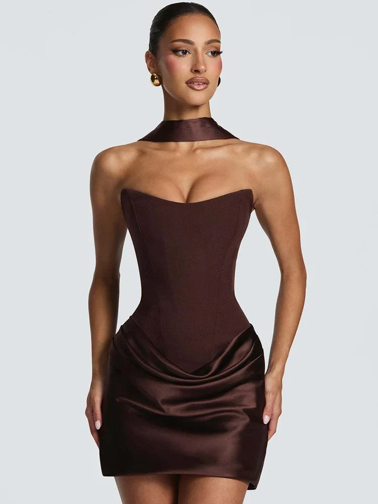 Naomi Strapless Satin Mini Dress