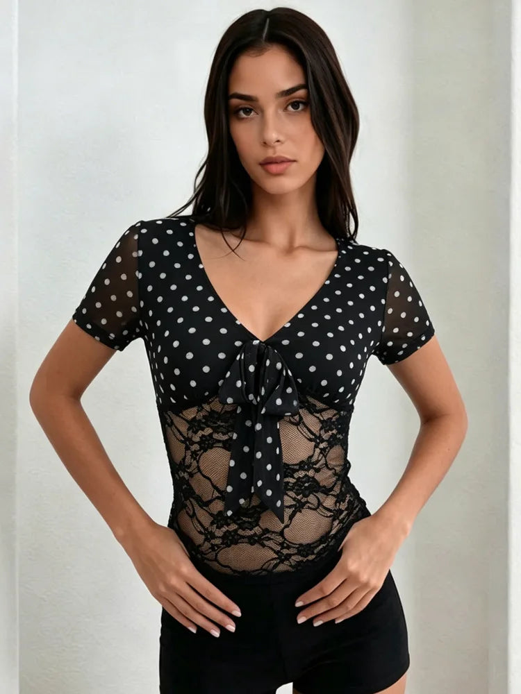 Jolie Polka Dot Lace Crop Top