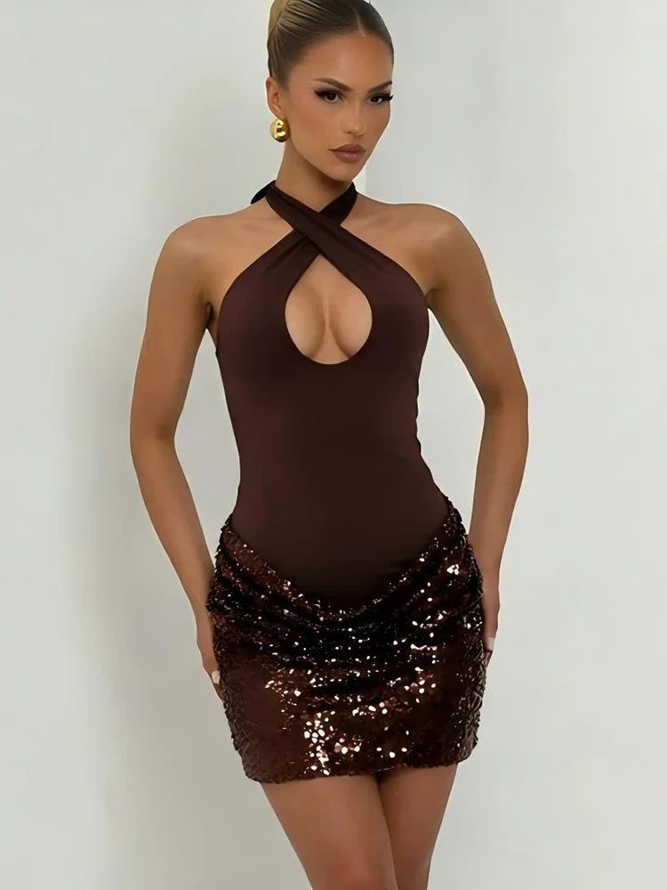 Reese Sequin Halter Mini Dress