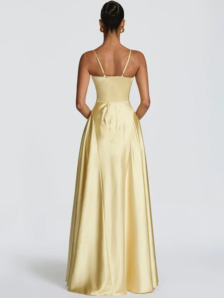 Chiara Satin Open-Back Maxi Dress