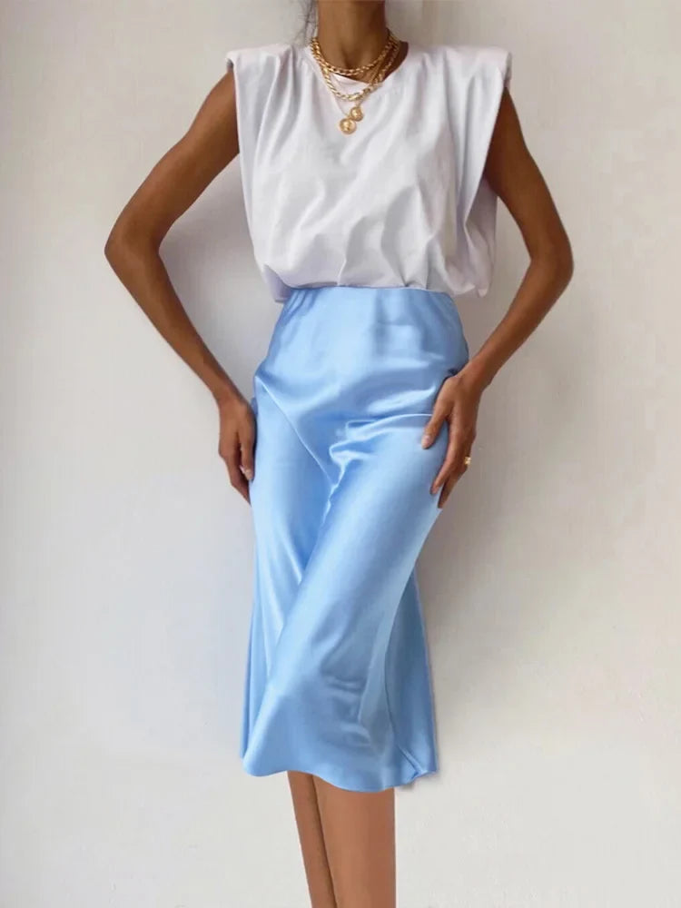 Suri Satin High-Waist Midi Skirt