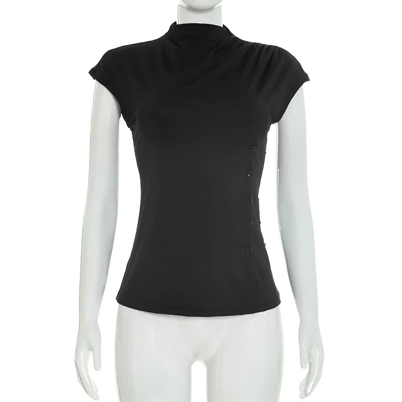 Kiki Button-Front Turtleneck Top