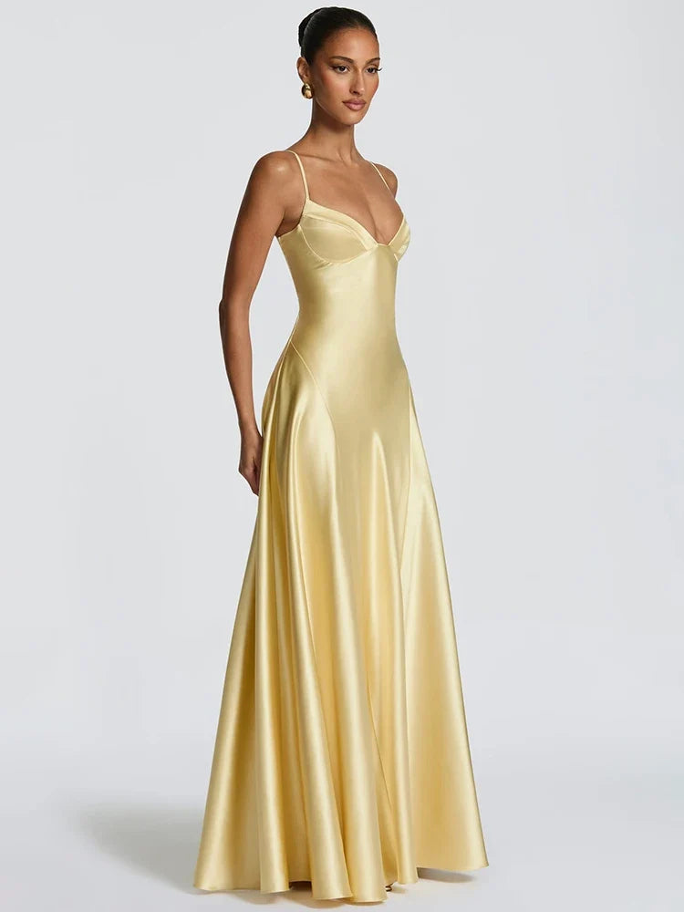 Chiara Satin Open-Back Maxi Dress