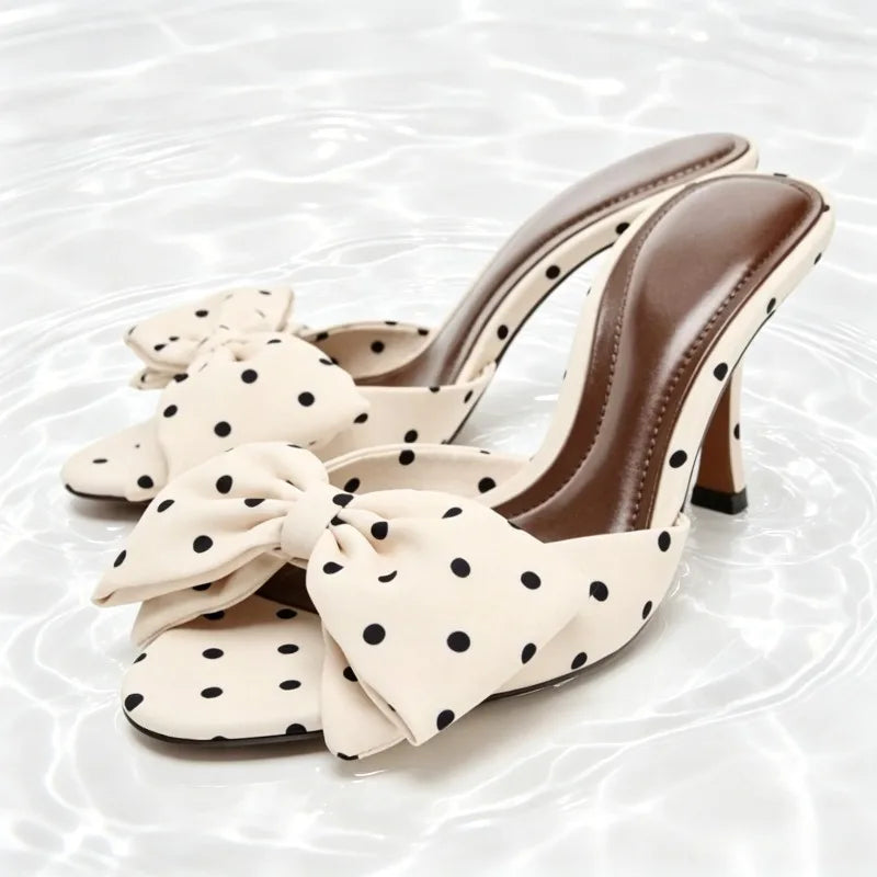 Celeste Satin Polka Dot Bow Pumps