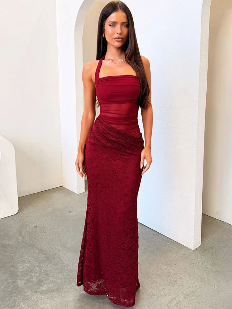 Sable Square-Neck Mesh Maxi Dress