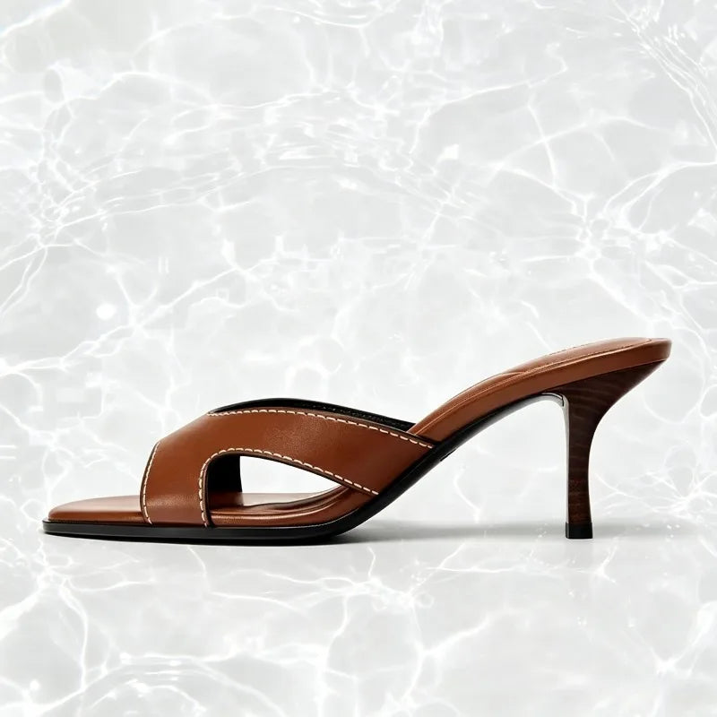 Frankie Square-Toe Slide Sandals