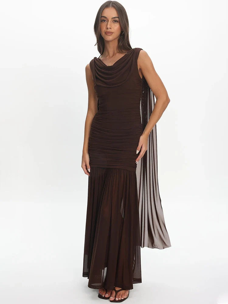 Ruth Cowl-Neck Mesh Maxi Dress